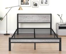 King Size Bed Frame with Storage Wooden Headboard