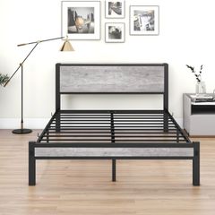 King Size Bed Frame with Storage Wooden Headboard