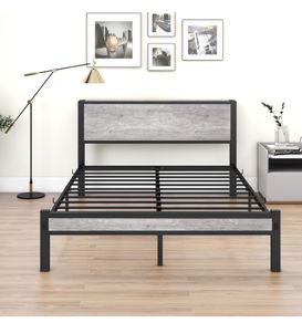 King Size Bed Frame with Storage Wooden Headboard