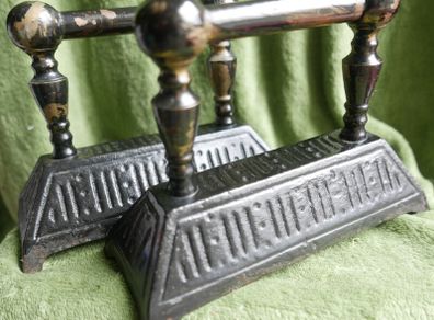 Antique Pair of Cast Iron and Brass Fire Dogs