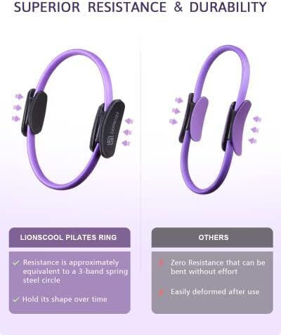 Pilates Ring Set  Premium14 inchMagic Circle with Dual Padded Handles Includes Pilates Mini Ball  Highly Elastic Resistance Bands Workout Guide & Bag
