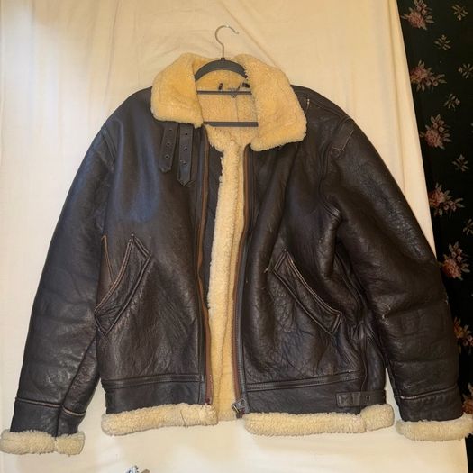 Vintage Brown Leather Shearling Aviator Jacket