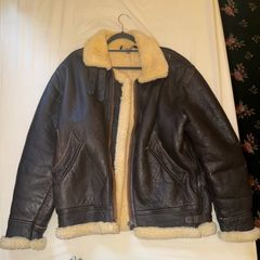 Vintage Brown Leather Shearling Aviator Jacket