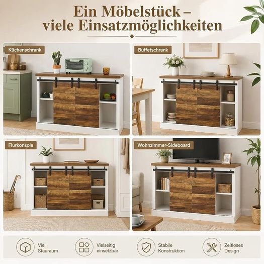 Buffet Cabinet - Large Sideboard - Storage Cupboard, Kitchen Cabinet Server with Sliding Barn Doors, Storage Sideboard Console Table for Dining Room Living Room Hallway Entrance Area