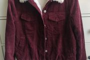 Denim Co. Burgundy 100% Cotton Corduroy Sherpa Jacket UK 12