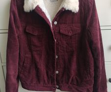 Denim Co. Burgundy 100% Cotton Corduroy Sherpa Jacket UK 12