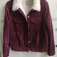 Denim Co. Burgundy 100% Cotton Corduroy Sherpa Jacket UK 12