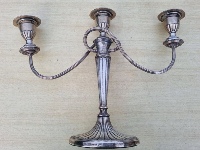 Silver-plated, three-armed candelabra