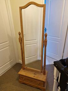 Solid pine full length mirror with drawer
