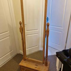 Solid pine full length mirror with drawer