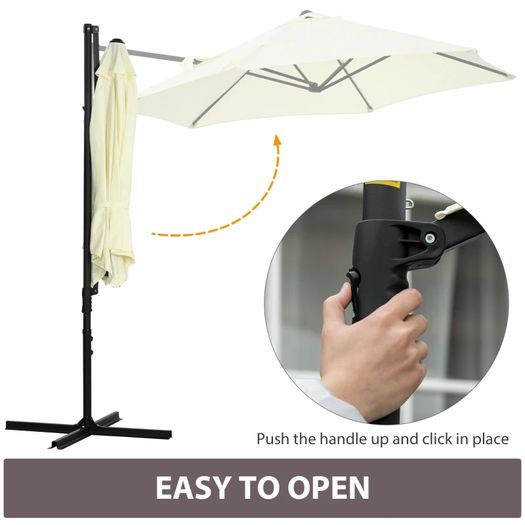 2.5M Garden Cantilever Parasol with 360 Rotation, Offset Roma Patio Umbrella Hanging Sun Shade Canopy Shelter with Cross Base, Beige