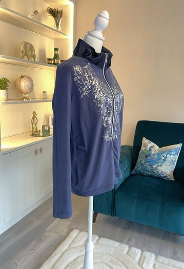 Kapalua Ladies Navy & Silver Long-Sleeved Zip-Up Top