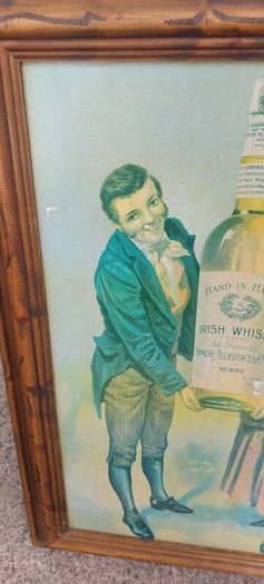 framed advertising Alderdice & Duncan ,newery ireland irish whiskey, few marks on picture,sold as seen ,nice in any home bar or man cave pub restaurant etc,,cme from closed down pub, abit faded etc ,see pictures for condition, sold as seen