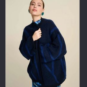 POM Amsterdam Midnight Blue Shaggy Stripe Cardigan - Size 34 (Fits up to UK 14)