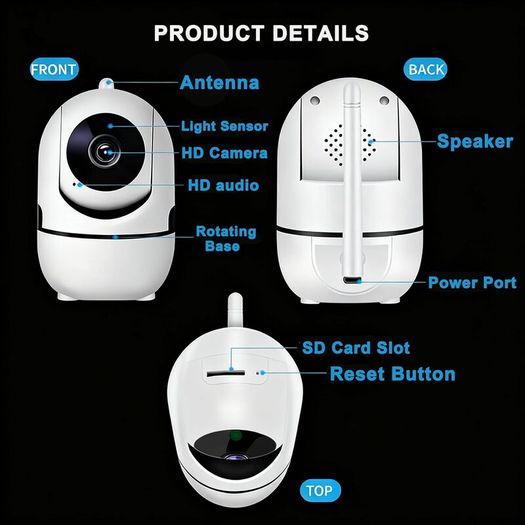 Smart WiFi Security Camera 360Pan/Tilt, Baby & Pet Monitor with Night Vision, Motion Detection, Two-Way Audio, Cloud Storage, Mobile Alerts, Remote Viewing Indoor