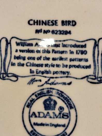 William Adams Chinese bird pattern plates