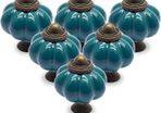 SALE | 12 Pack Ceramic Door Knobs Teal Drawer Knobs, Pumpkin Ceramic Knobs Vintage Cupboard Knobs with Mounting Screws, Antique Wardrobe Pull Handles Kitchen Cabinet Knobs for Dresser