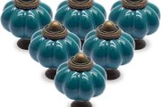 SALE | 12 Pack Ceramic Door Knobs Teal Drawer Knobs, Pumpkin Ceramic Knobs Vintage Cupboard Knobs with Mounting Screws, Antique Wardrobe Pull Handles Kitchen Cabinet Knobs for Dresser