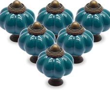 SALE | 12 Pack Ceramic Door Knobs Teal Drawer Knobs, Pumpkin Ceramic Knobs Vintage Cupboard Knobs with Mounting Screws, Antique Wardrobe Pull Handles Kitchen Cabinet Knobs for Dresser