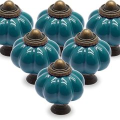 SALE | 12 Pack Ceramic Door Knobs Teal Drawer Knobs, Pumpkin Ceramic Knobs Vintage Cupboard Knobs with Mounting Screws, Antique Wardrobe Pull Handles Kitchen Cabinet Knobs for Dresser