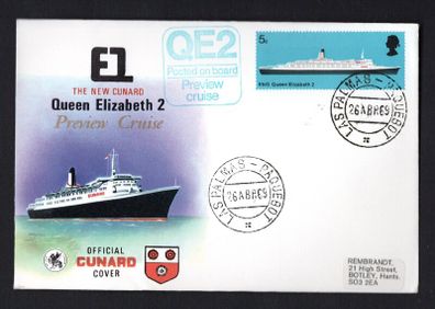 1969 Great Britain Cover Celebrating Preview Cruise of the The New Cunard Queen Elizabeth 2 with Las Palmas paquebot cancel tying stamp
