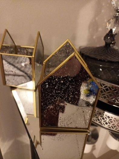 2 gold and silver Mercury glass candle holders