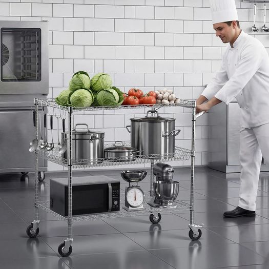 Kitchen Utility Cart 3 Tier Heavy Duty Adjustable Wire Storage Rack