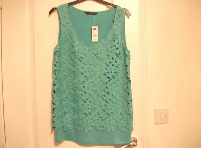 Vest top Aqua green lace overlay front BNWT