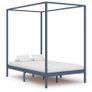Canopy Bed Frame Grey Solid Pine Wood 140x200 cm Image 7