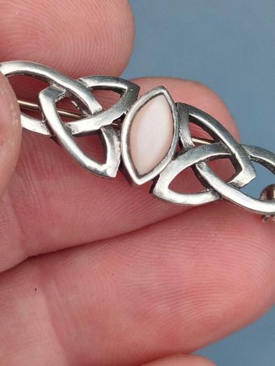 Vintage Sterling silver and White opal brooch