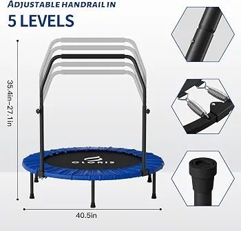 40''/48'' Foldable Fitness Trampoline - Max Load 400lbs / 450lbs, Rebounder with Adjustable Foam Handle Indoor/Outdoor Fitness Body Exercise