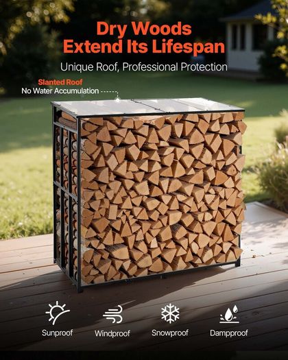 Outdoor Firewood Rack with Roof 143cm