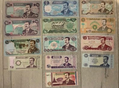 13 Iraqi Saddam Banknotes