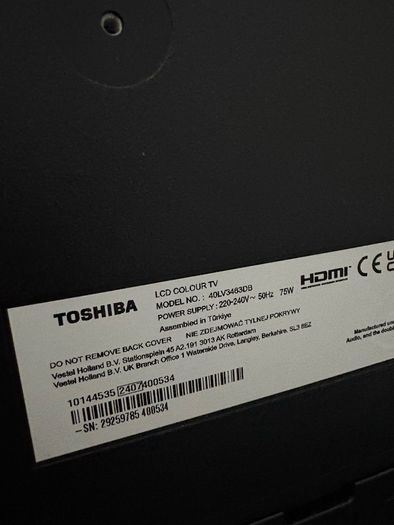 Toshiba 40''full Hd Vidaa Model 40lv3463db