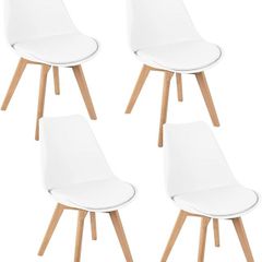 Set of 4 Dining Room Chairs Padded Chairs with Beech Wood Legs