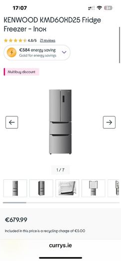 kenwood multi door fridge freezer like new