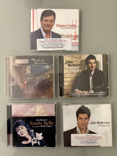 Irish Country CDs including several promos. Feature Daniel O'Donnell and more. Shawn Cuddy, John McNicholl, Sandy Kelly and Michael Banahan. Five euro each.