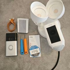 ring video doorbell, chime and rear floodlight camera
