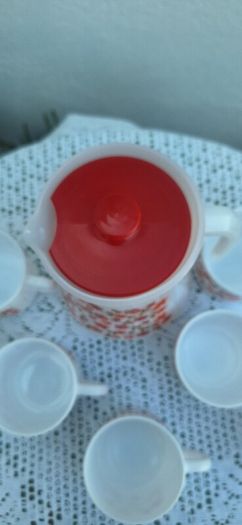 Vintage  1970s Arcopal France Milk Glass Jug and Cups Set