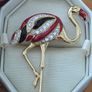 Vintage Enamel Flamingo Gold Tone Brooch Image 5