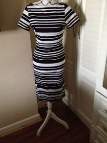 Beautiful Black/White Striped Fitted Dress (Size 10)
