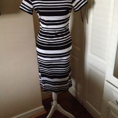 Beautiful Black/White Striped Fitted Dress (Size 10)