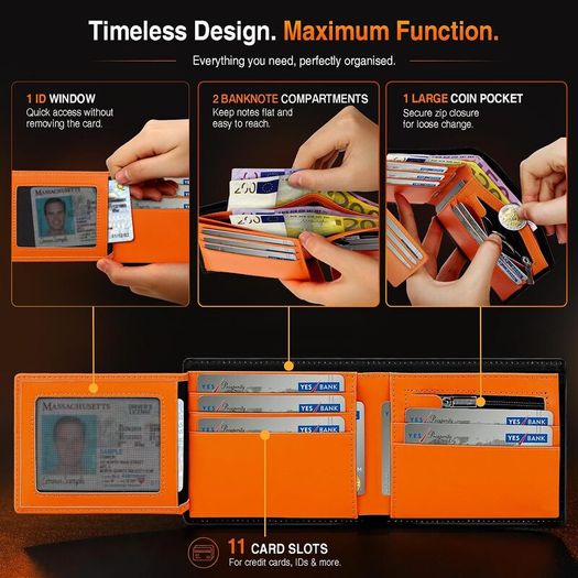 RFID Blocking Men's Genuine Leather Wallet