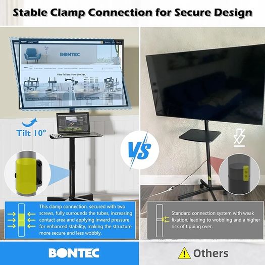 Mobile TV Stand on Wheels, Rolling TV Cart with Media Shelf, TV Mount Stand with Tilt, 2 Level Height Adjustable Low Profile Design for 23 60in LED/LCD/OLED TVs, Holds 25kg, Max VESA 400x400mm
