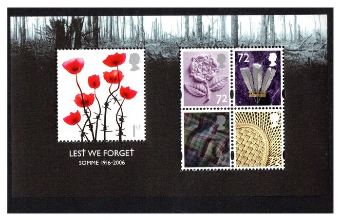 2006 Great Britain "Lest We Forget" 90th Anniversary of the Battle of Somme 1916-2006 Commemorative & Definitive Stamps Miniature Sheet Mint Never Hinged (MNH)