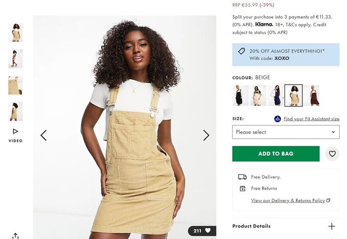 MANGO beige cord pinafore with pockets Sz L (12-14)