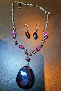 Necklace and purple stone earrings set