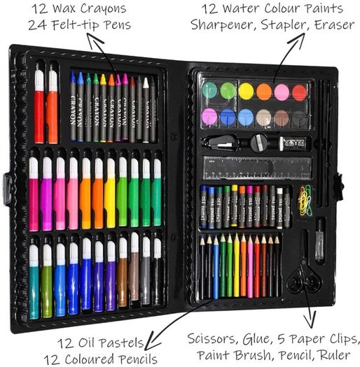 86 Piece Craft and Art Set - Kids Colouring Kit with Crayons and Watercolour Paint (FREE POSTAGE)