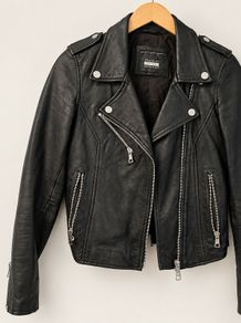 Zara Trafaluc Genuine Leather Biker Jacket Black XS