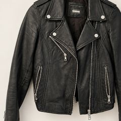 Zara Trafaluc Genuine Leather Biker Jacket Black XS